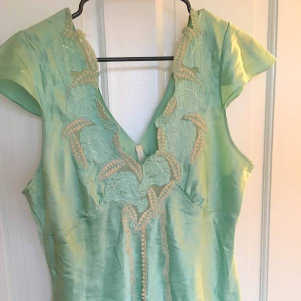 Anthropologie Mint mint teal green lace silk top